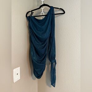 Off shoulder blue glitter mini dress